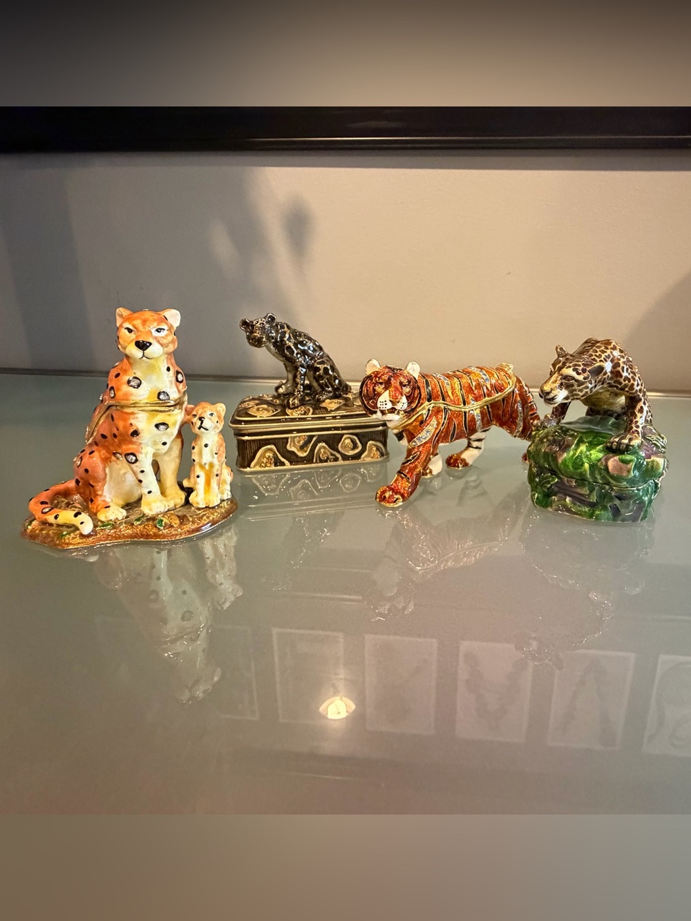 Trinket Boxes set of 4 Jungle Animals, with Cheetah, Leopard, Jaguar and Tiger